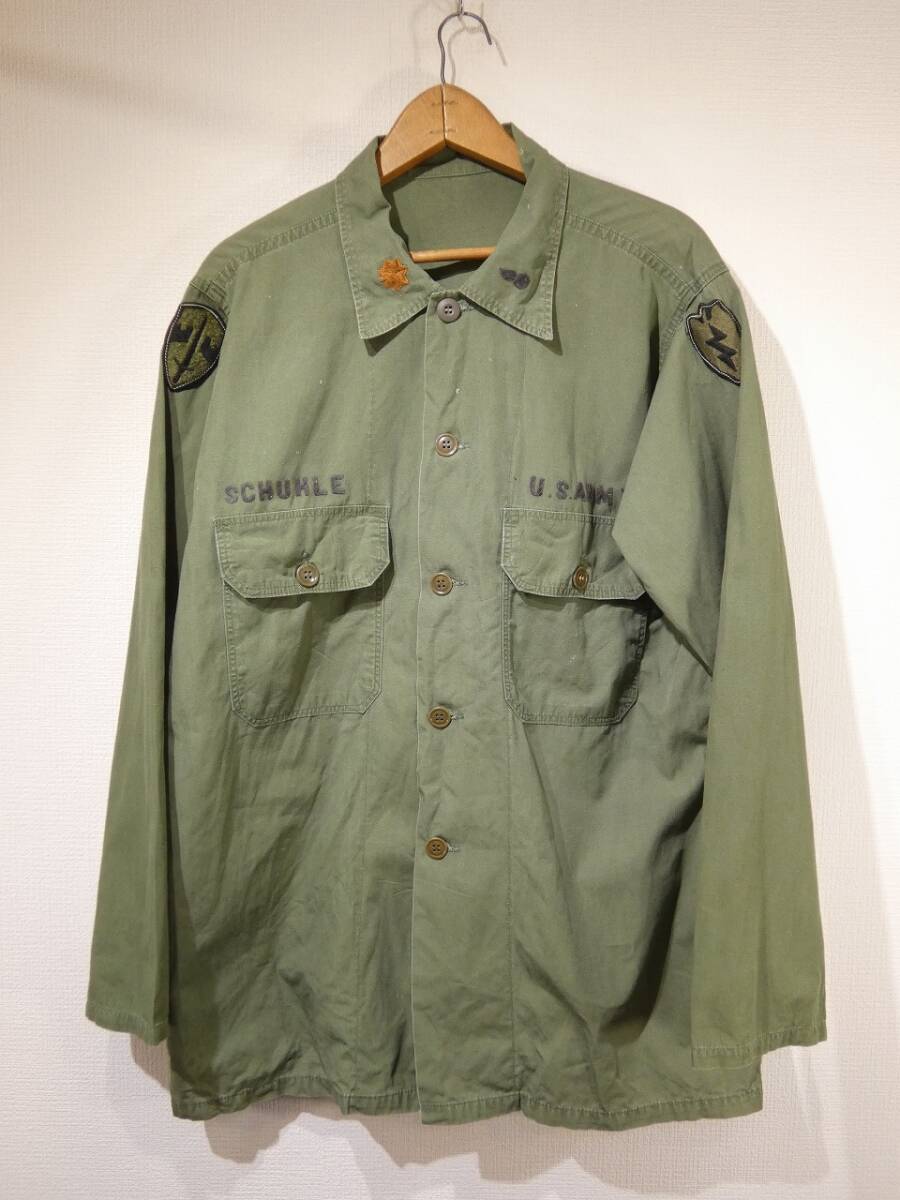 60s ビンテージ US ARMY PX シビリアン 刺繍 フルパッチ コットン ポプリン ユーティリティ シャツ ジャケット L位 ナム戦 中佐 50s 70s拍卖
