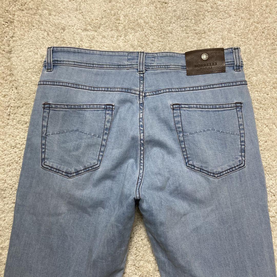 大きめサイズ 希少 ルイージボレッリ w34 ストレッチ デニム Luigi Borrelli ジーンズ ジーパン Gパン パンツ ボタンフライ ライトブルー拍卖