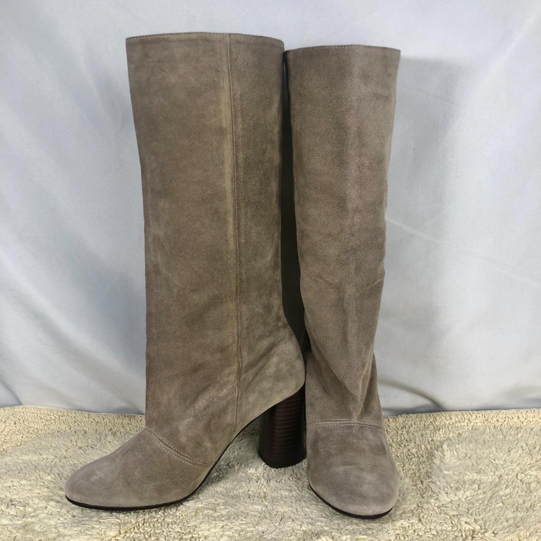 大きめサイズ レメ 38 24.5cm グレー スエード ロングブーツ 太ヒール REMME スペイン製 チャンキーヒール拍卖