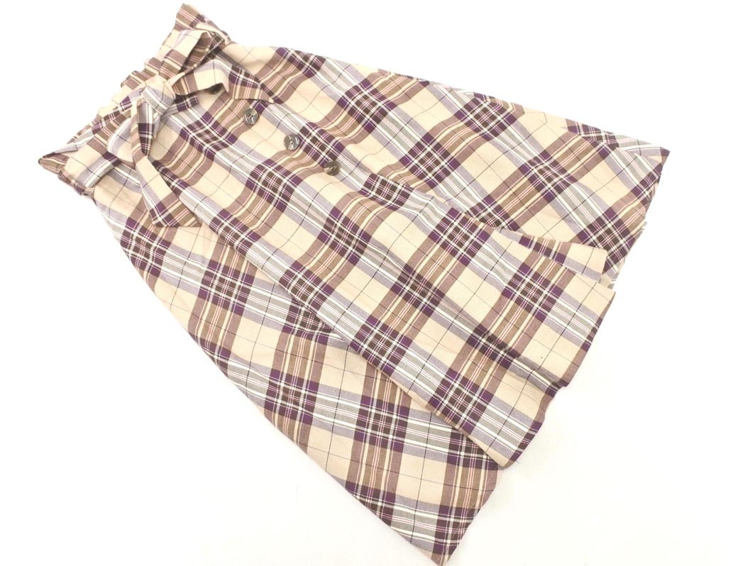 MISCH MASCH ミッシュマッシュ ウール100% チェック フレア スカート size2/ベージュ ◇■ ☆ fja1 レディース拍卖