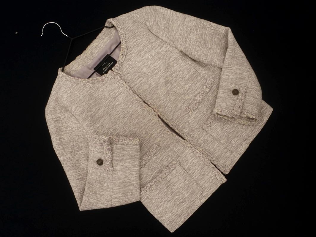 23区 ノーカラー ジャケット size32/アイボリーxラベンダー ■■ ☆ fja1 レディース拍卖