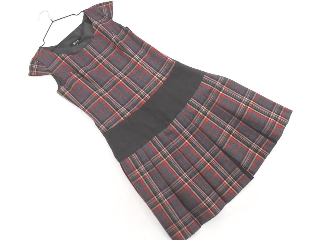 COMME CA BOY コムサボーイズ ウール100% チェック Aライン ワンピース sizeL150cmくらい)/グレーx赤 ◇■ ☆ fja1 女の子拍卖