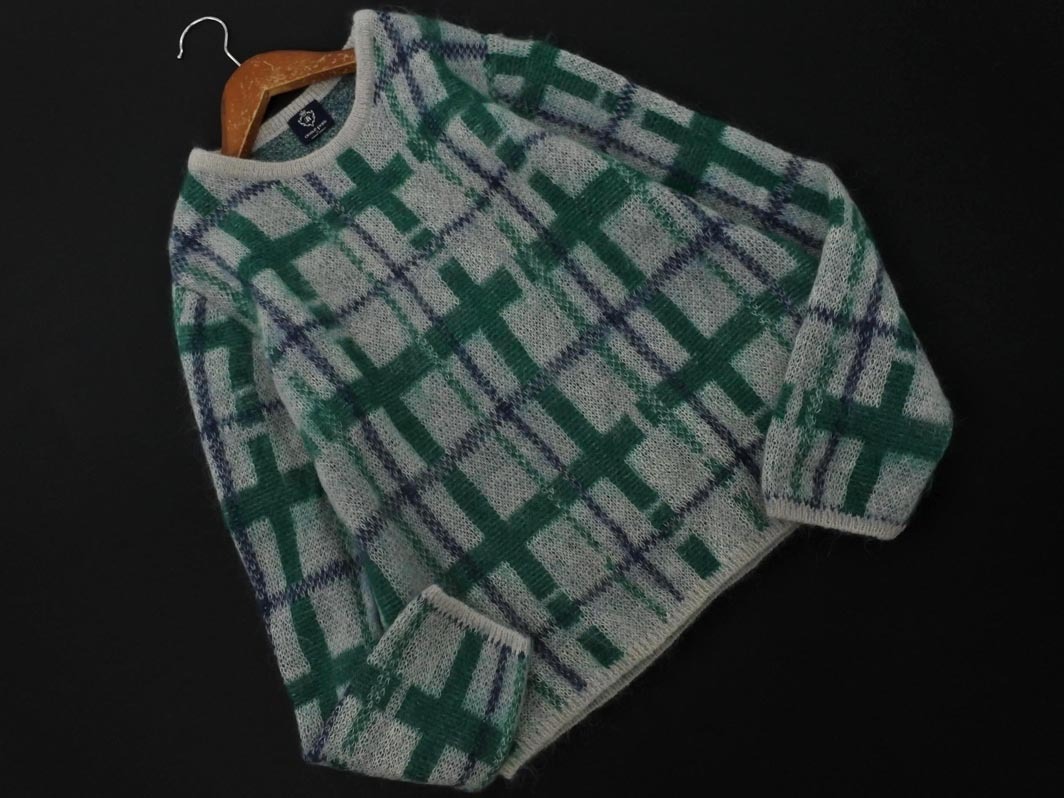 HUMAN WOMAN ヒューマンウーマン モヘア混 チェック ニット セーター sizeM/緑x白 ◇■ ☆ fja3 レディース拍卖