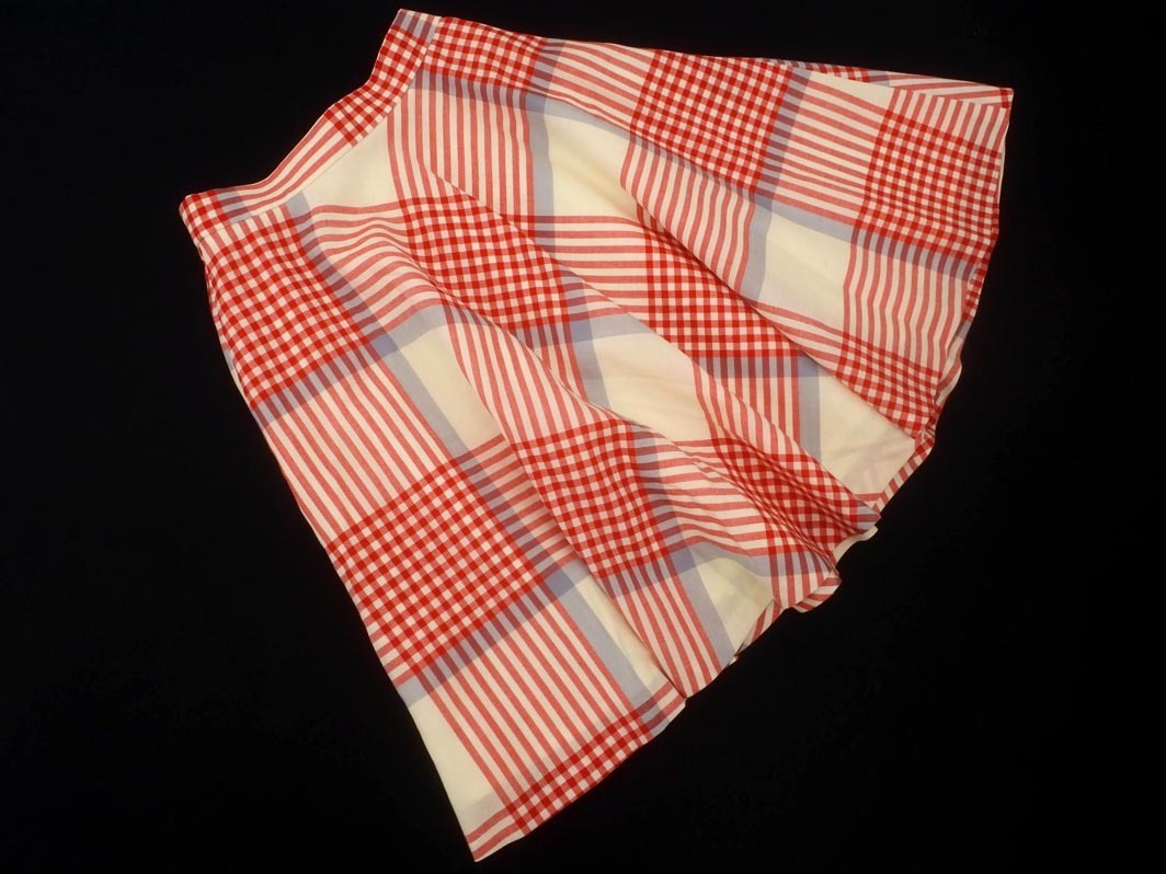 ef-de エフデ ウール100% チェック フレア スカート sizeF/赤 ◇■ ☆ fja2 レディース拍卖