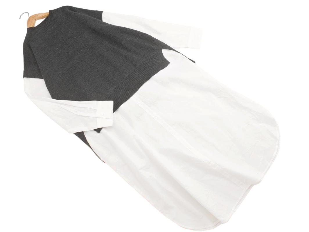 chocol raffine robe ショコラフィネローブ フェイクレイヤード ワンピース sizeF/白xグレー ◇■ ☆ fja7 レディース拍卖