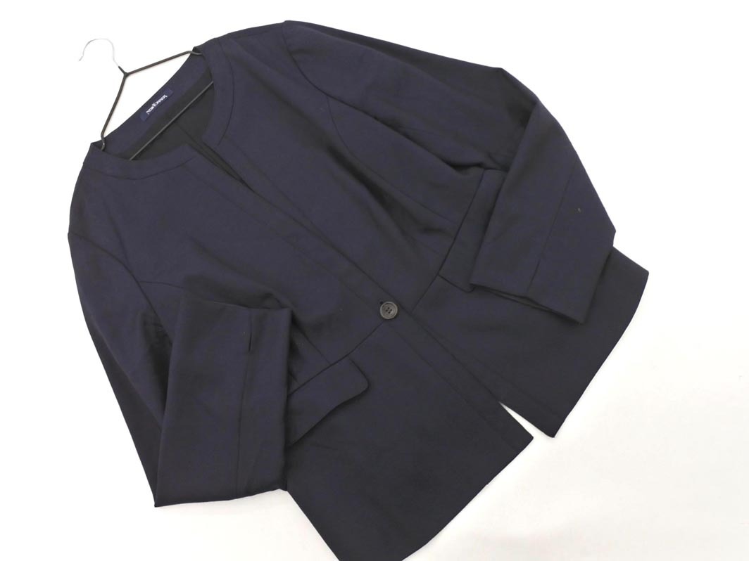 NEWYORKER ニューヨーカー 毛絹混 ノーカラー ジャケット size13/紺 ◇■ ☆ fjb0 レディース拍卖