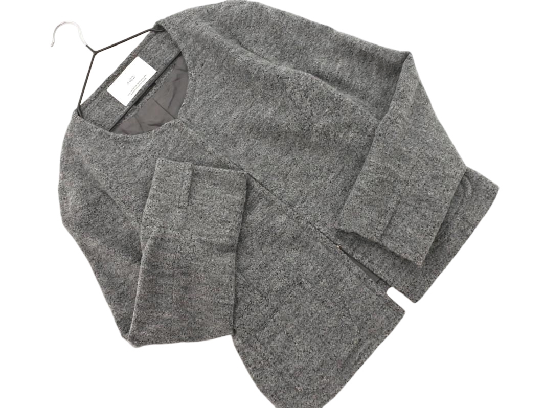 INED イネド ウール混 ノーカラー ジャケット size9/グレー ◇■ ☆ fjb0 レディース拍卖