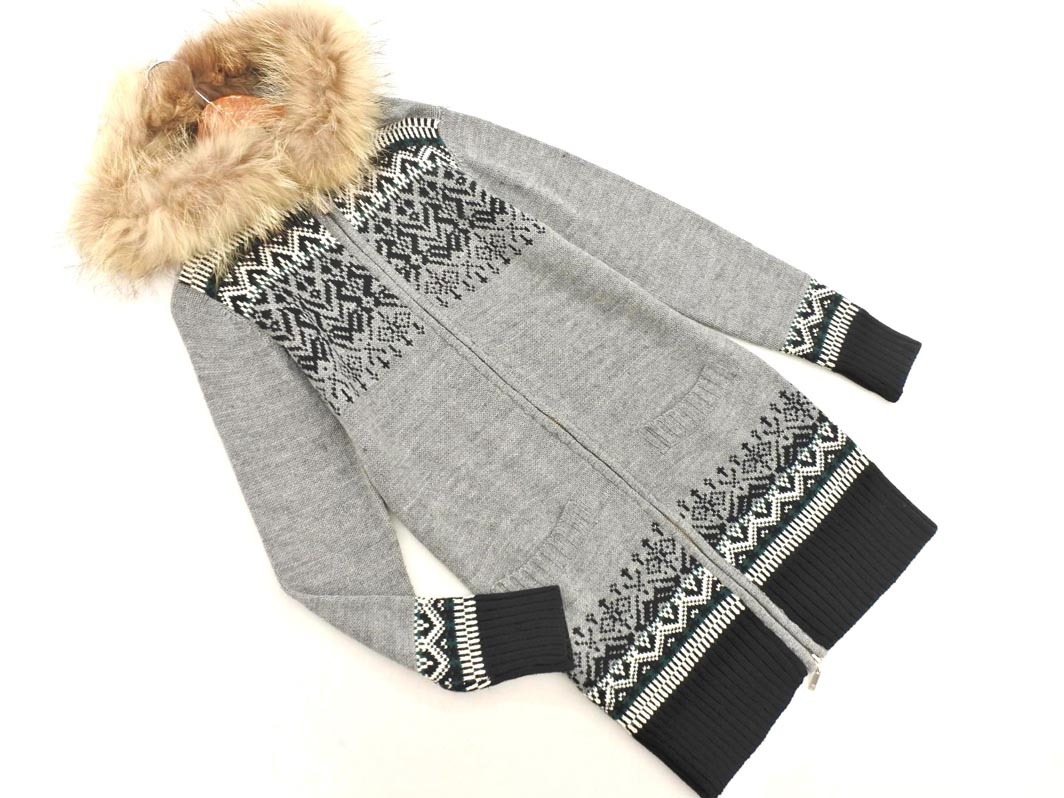 ミッシェルクラン ラクーンファー ウール混 2WAY ジップアップ ニットワンピース ロング カーディガン size38 ◇■ ☆ fja9 レディース拍卖