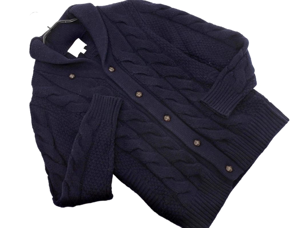 URBAN RESEARCH アーバンリサーチ ウール混 ケーブル編み ショール カーディガン sizeM/紺 ◇■ ☆ fjb4 メンズ拍卖