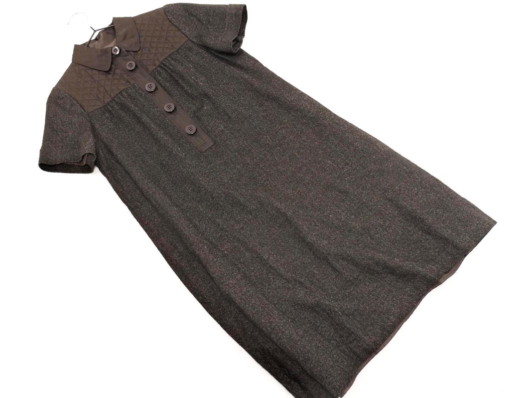 KUMIKYOKU 組曲 ウール混 素材切替 Iライン ワンピース size3/ブラウン ◇■ ☆ fjb4 レディース拍卖