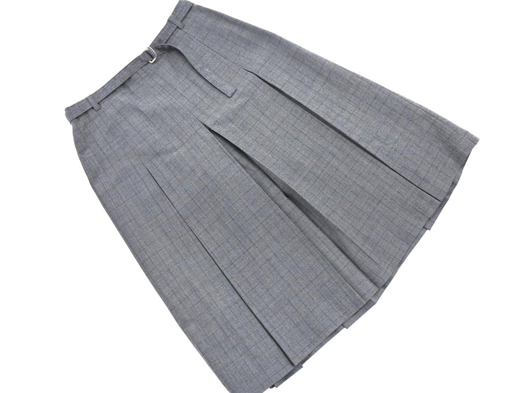 MICHEL KLEIN ミッシェルクラン ウール100% グラフチェック ボックス プリーツ スカート size36/グレー ◇■ ☆ fjb4 レディース拍卖