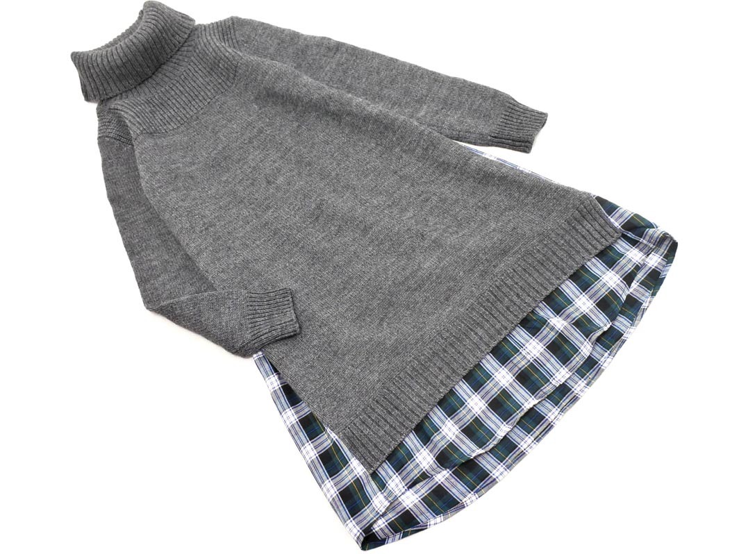 Droite lautreamont ドロワット ロートレアモン フェイクレイヤード 切替 ニット ワンピース size2/グレー ◇■ ☆ fjb4 レディース拍卖