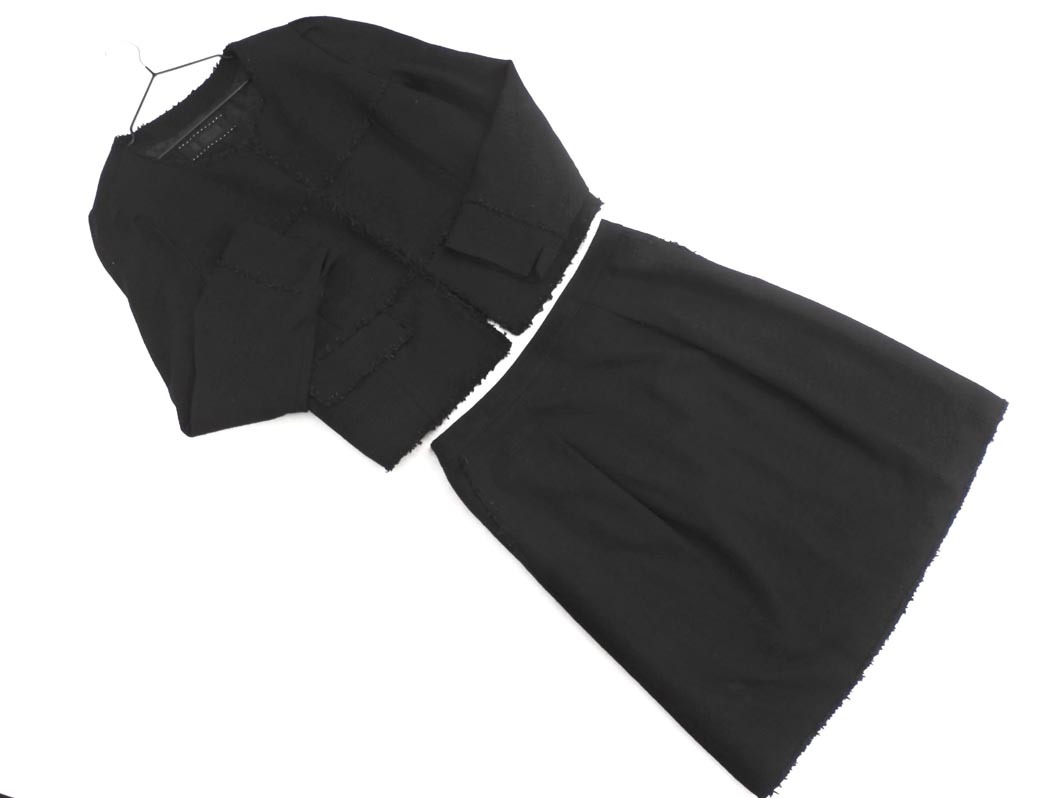 トゥービーシック 大きいサイズ ツイード ノーカラー ジャケット スカート セットアップ size上46下44/黒 ◇■ ☆ fjb7 レディース拍卖