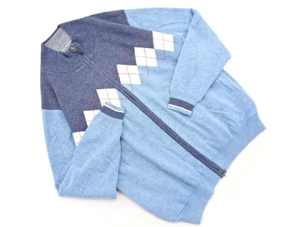 ASHWORTH アシュワース ゴルフ アーガイル柄 ジップアップ カーディガン sizeM/チャコールx水色 ◇■ ☆ fjb6 メンズ拍卖