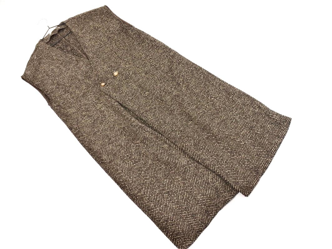 w closet ダブルクローゼット ヘリンボーン スリット ロング ベスト sizeF/茶x黒 ◇■ ☆ fjc0 レディース拍卖