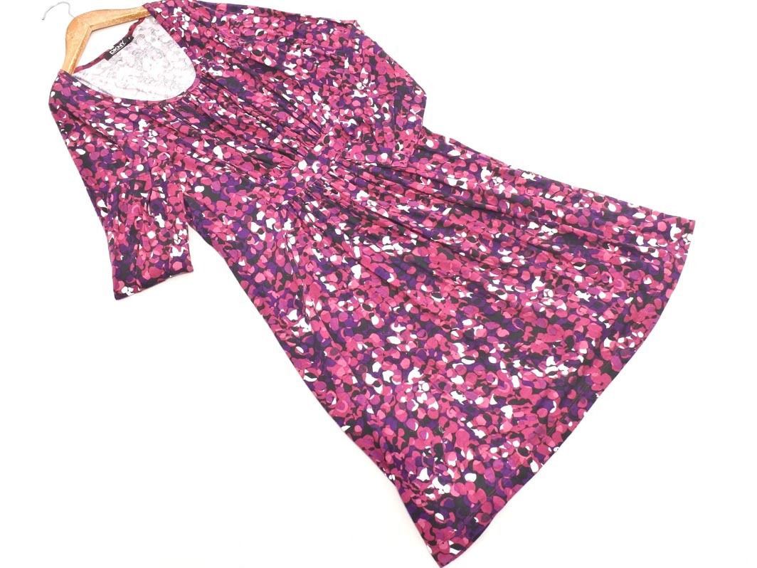 DKNY ダナキャランニューヨーク 総柄 ギャザー ワンピース sizeP/紫 ◇■ ☆ fjc0 レディース拍卖