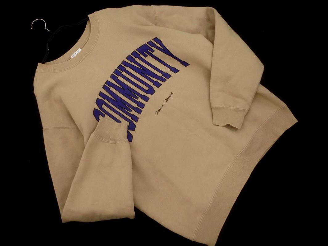 BEAUTY & YOUTH ビューティ&ユース ユナイテッドアローズ 裏起毛 プリント トレーナー スウェット sizeM/ベージュ ◇■ ☆ fjc0 メンズ拍卖