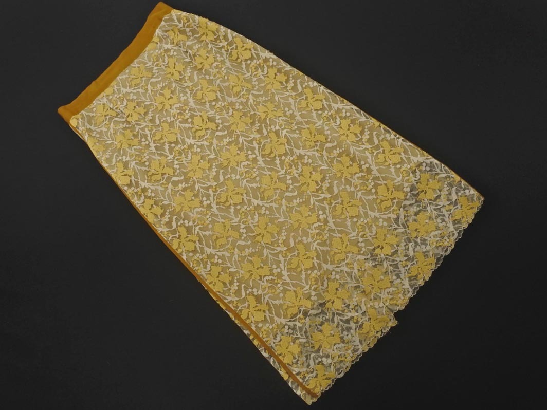 ネコポスOK ROPE ロペ 総レース 刺 ロング スカート size36/ゴールド ■■ ☆ fjc1 レディース拍卖