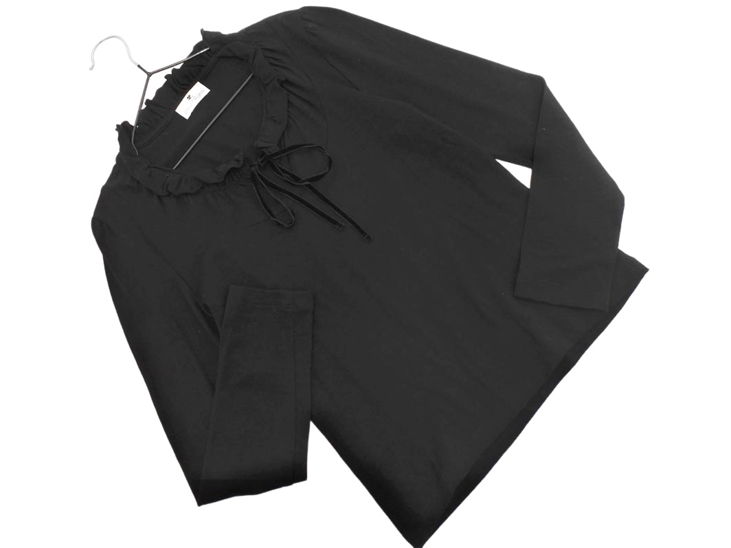 ネコポスOK Courreges クレージュ ウール100% フリル カットソー size38/黒 ◇■ ☆ fjc1 レディース拍卖