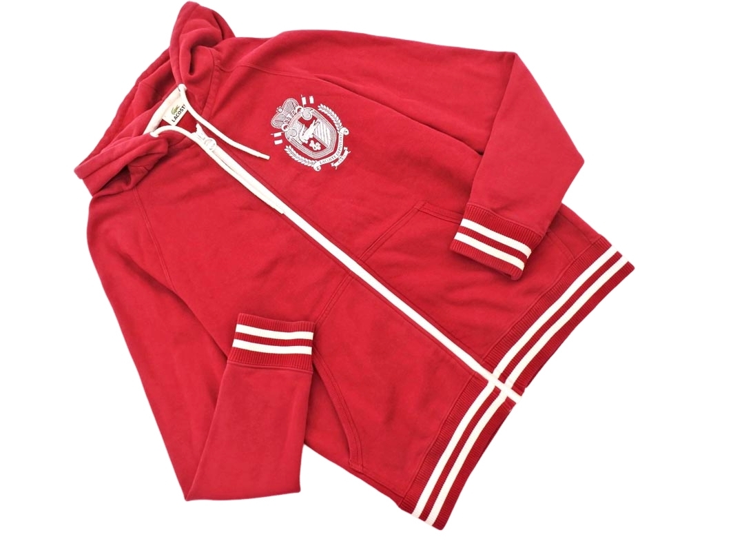 LACOSTE ラコステ プリント ジップアップ パーカー 赤 ◇■ ☆ fjc1 レディース拍卖