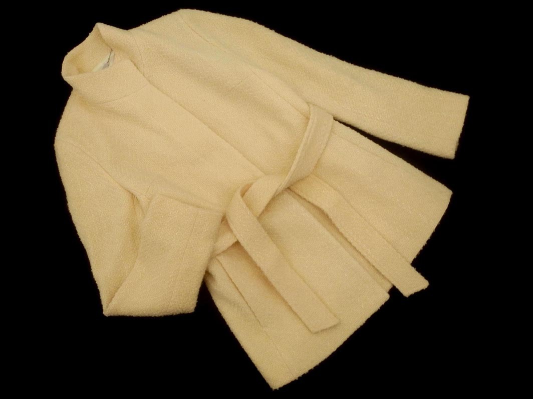 ef-de エフデ ウール混 スタンドカラー ウエストリボン付き コート size9/アイボリー ◇■ ☆ fjc1 レディース拍卖