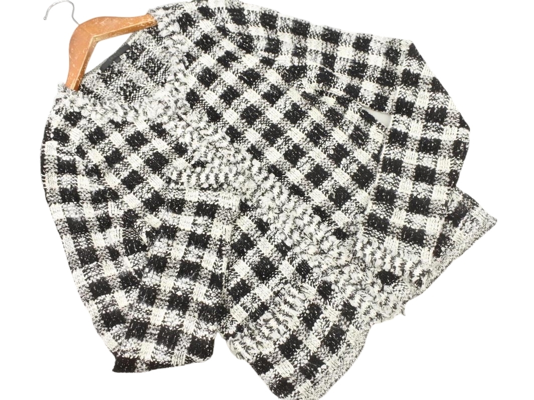 ANAYI アナイ チェック ニット ジャケット size38/黒x白 ◇■ ☆ fjc2 レディース拍卖