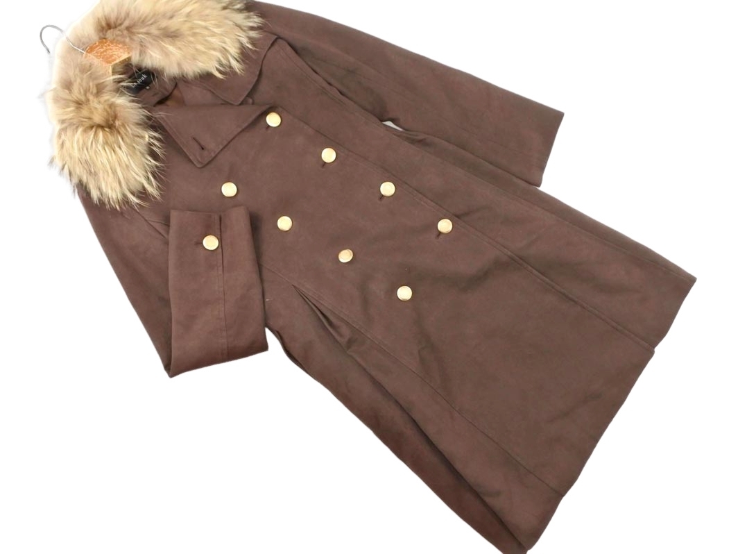 Le souk ルスーク ラクーンファー 付き フェイクスエード トレンチ コート size38/茶 ◇■ ☆ fjc3 レディース拍卖