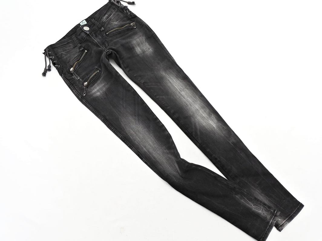 REPLAY リプレイ サイドレースアップ USED加工 スキニー デニムパンツ size24/黒 ■■ ☆ fjc8 レディース拍卖