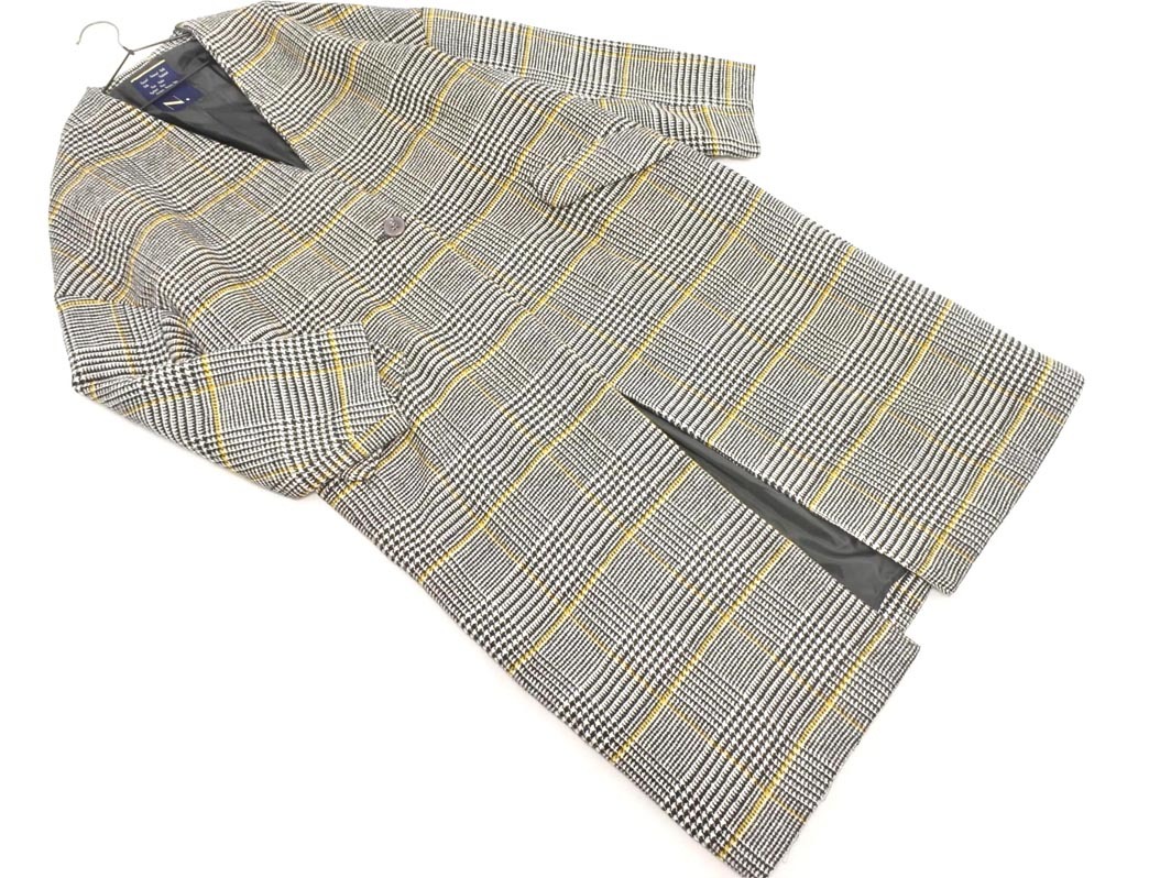 NATURAL BEAUTY BASIC ナチュラルビューティーベーシック グレンチェック ノーカラー コート sizeM/白x黒x黄 ◇■ ☆ fjd0 レディース拍卖