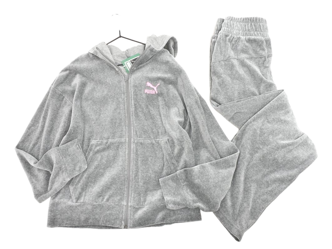 新品 PUMA プーマ ベロア ジップアップ パーカー パンツ セットアップ sizeS/グレー ◇■ ☆ fjd1 レディース拍卖