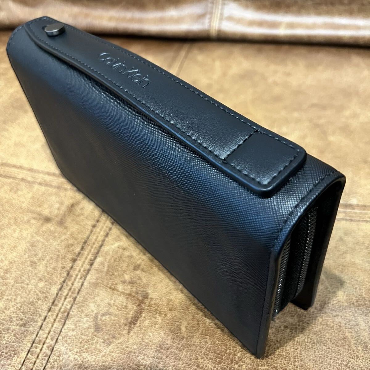 【即決】CK CALVIN KLEIN オーガナイザー財布 レザー 長財布 黒 ダブルジップ コイン 財布 本革 セカンドバッグ カード パス パスポート拍卖