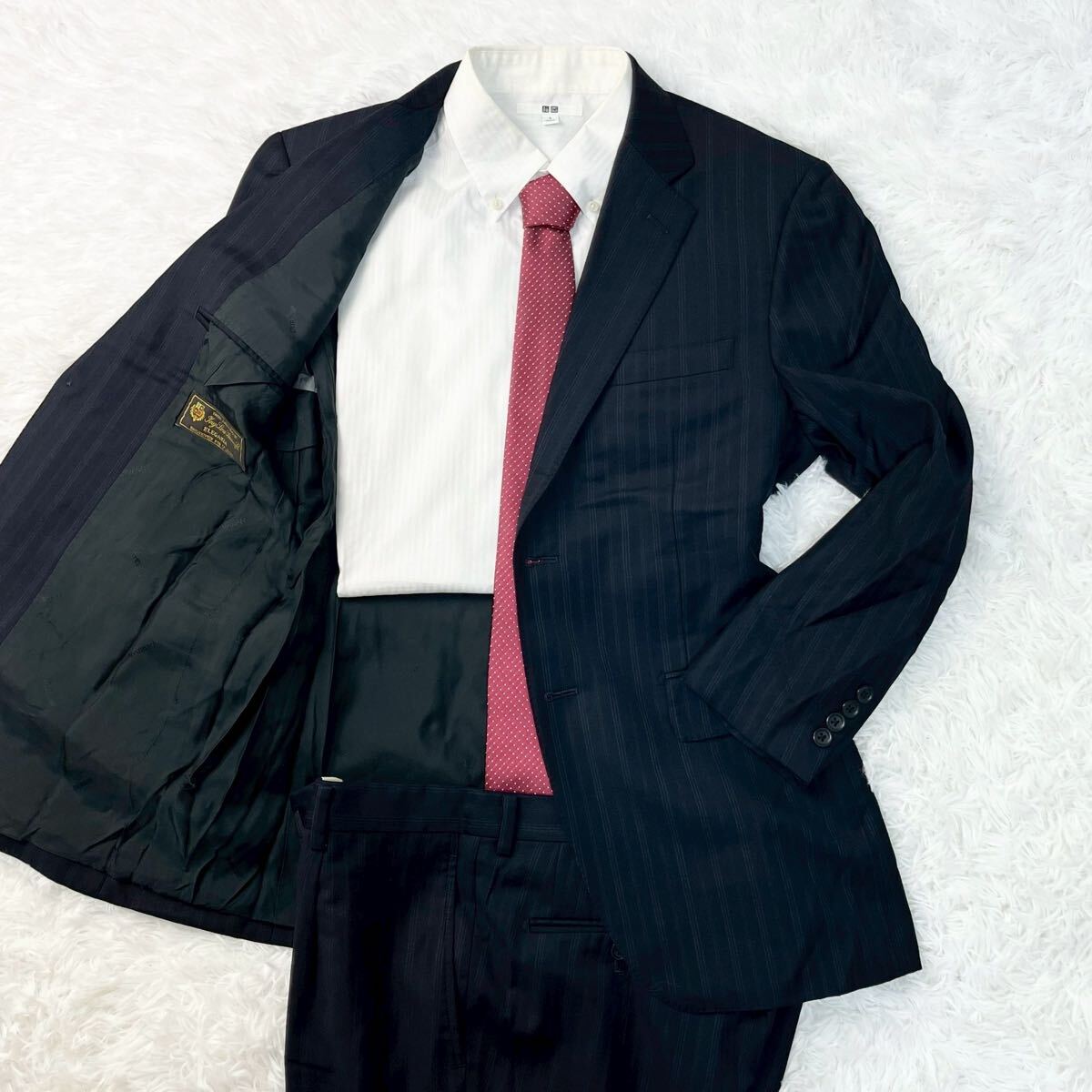 【美品】DURBAN ダーバン ロロピアーナ ELEGANZA ウール 最高級 メンズ スーツ セットアップ ネイビー ストライプ L相当拍卖