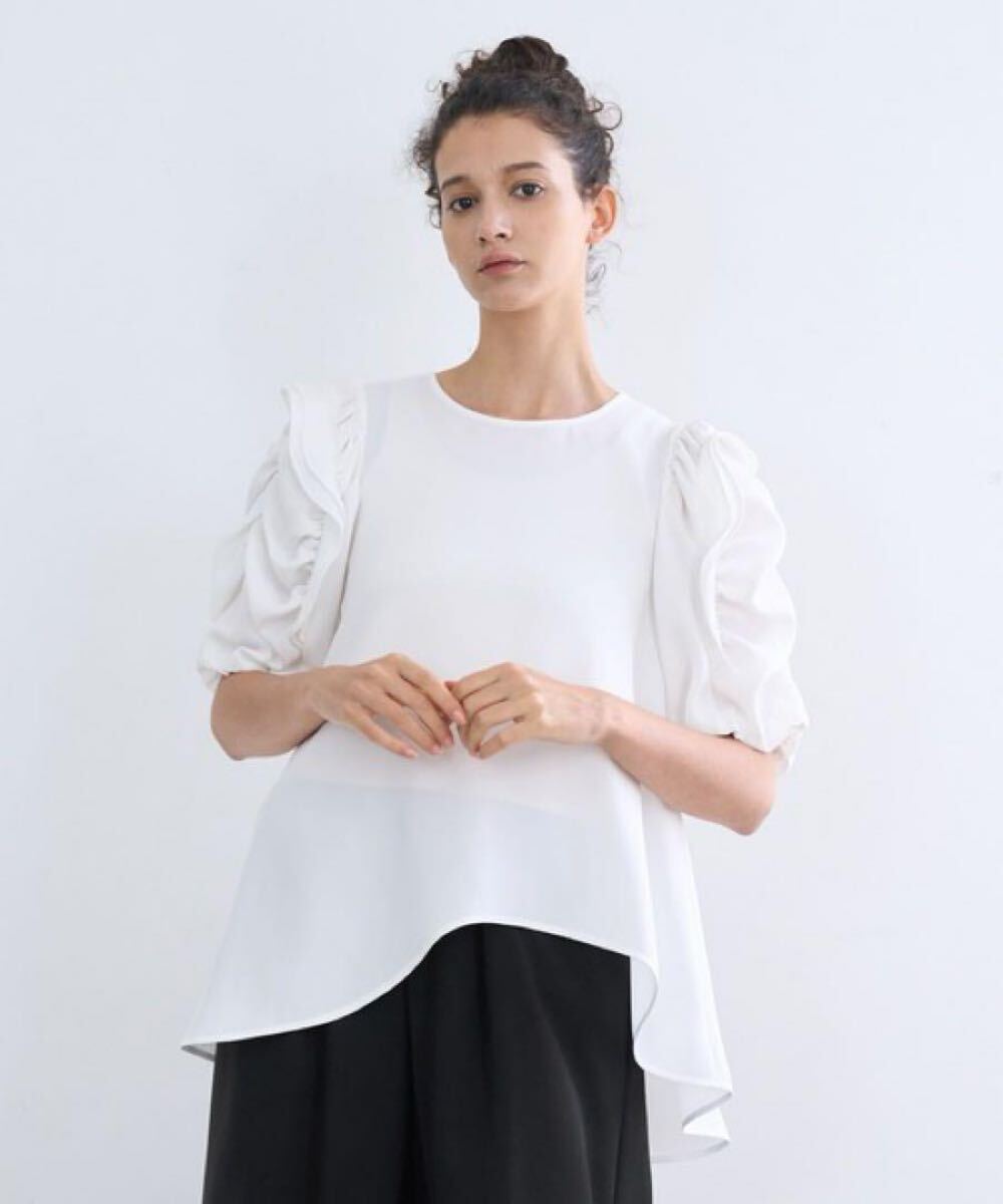 ランバンオンブルー☆ダブルクロスフリルスリーブブラウス 38 ホワイト ホワイト拍卖