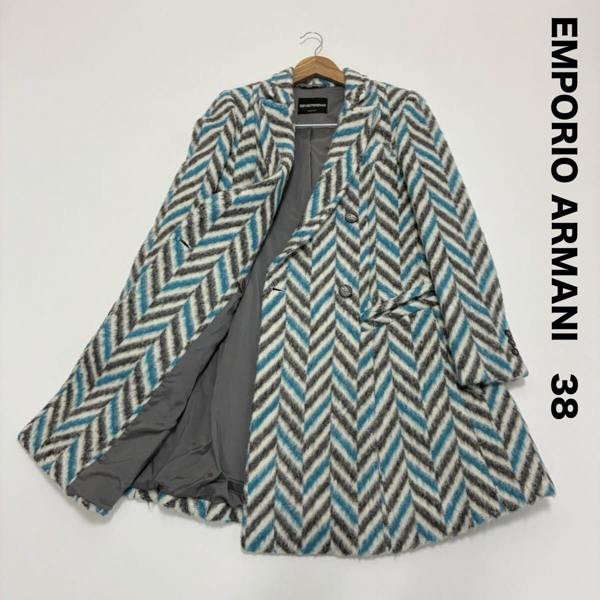 EMPORIO ARMANI エンポリオアルマーニ起毛Aラインロングコート 38 ヘリンボーン拍卖