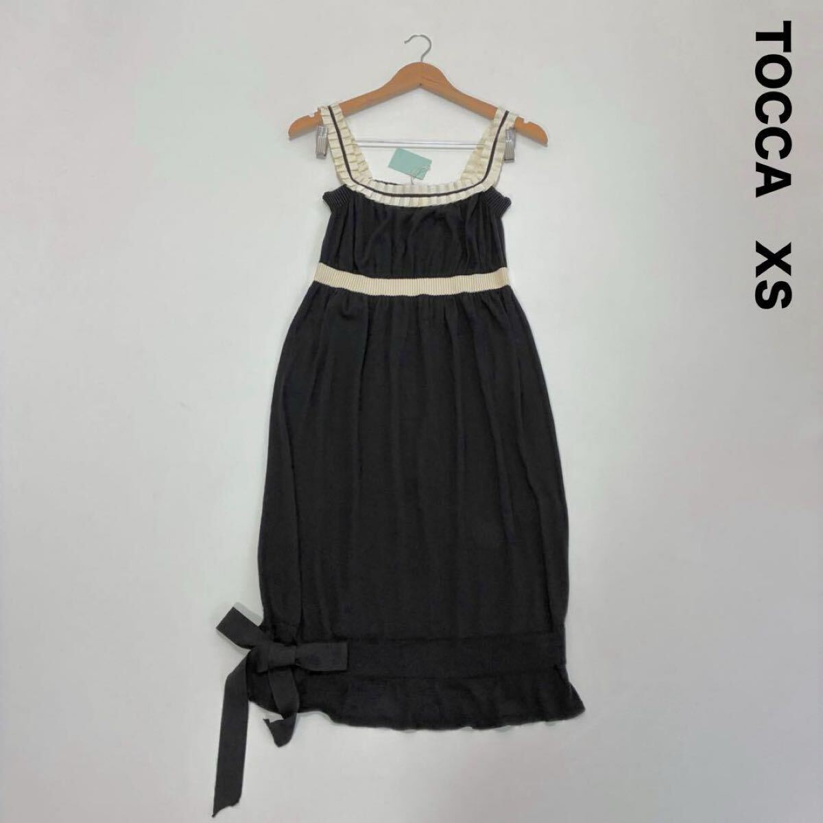 新品☆TOCCA トッカ☆裾リボンニットノースリーブワンピース XS ブラック拍卖