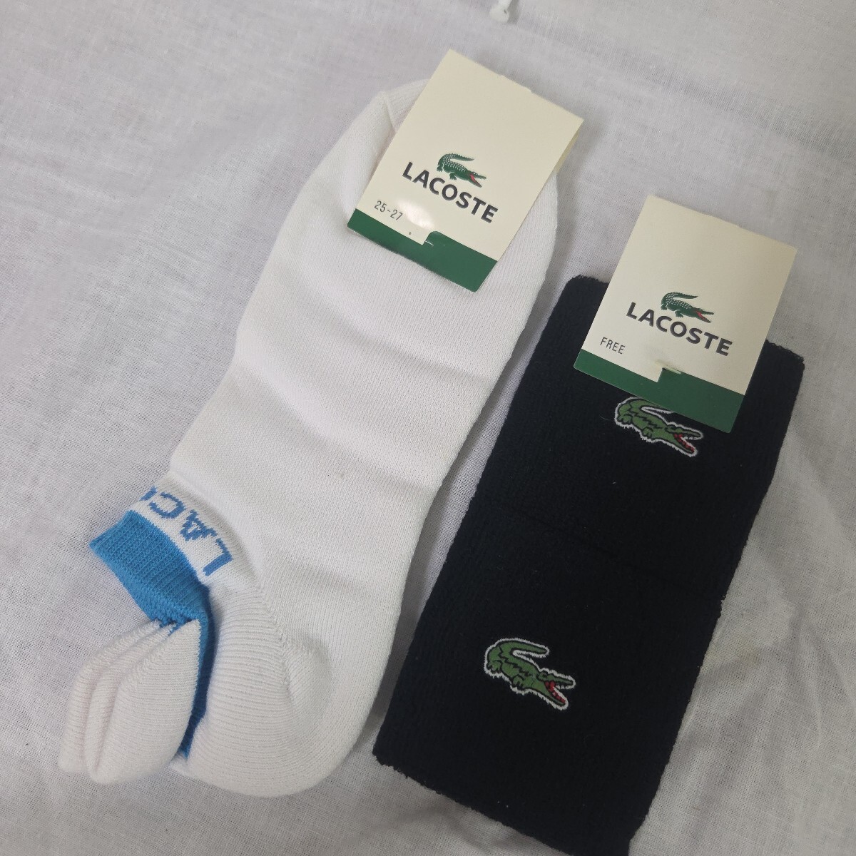 183 LACOSTE 靴下 25〜27cm ホワイト リストバンド ブラック ラコステ 最終値下げ拍卖