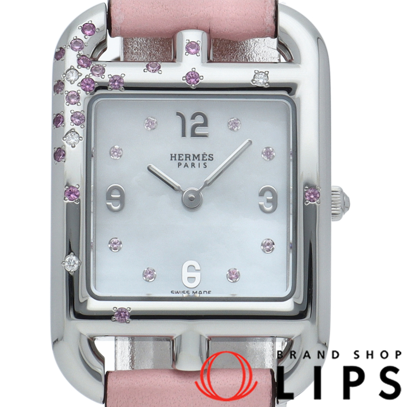 エルメス ケープコッド レディース時計 ダイヤ ピンクサファイア シェル CC1.233 SS/革 レディース時計 ホワイトシェ拍卖