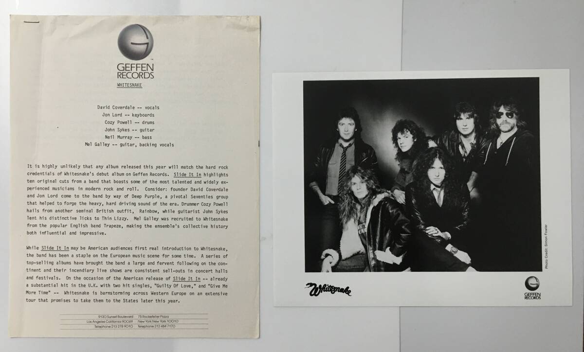WHITESNAKE SLIDE IT IN PROMO PHOTO 2PAGE PROMO SHEET US製 JOHN SYKES COZY POWELL 拍卖