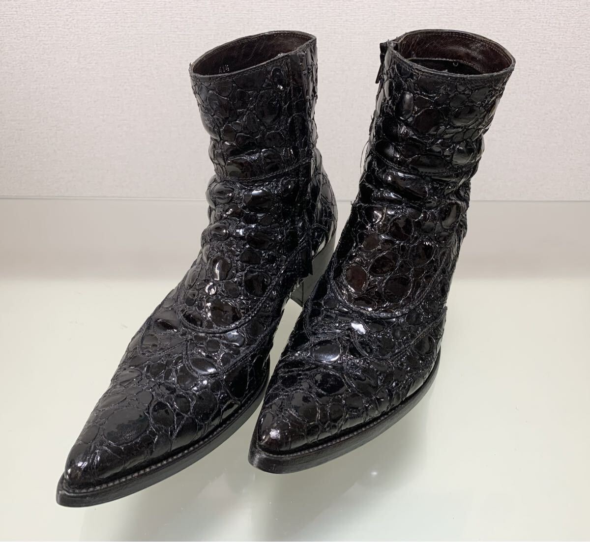 【超希少】クロコダイル本革 ウエスタンブーツ gianni barbato 黒 ブラック サイズ41 1/2(27cm相当)拍卖