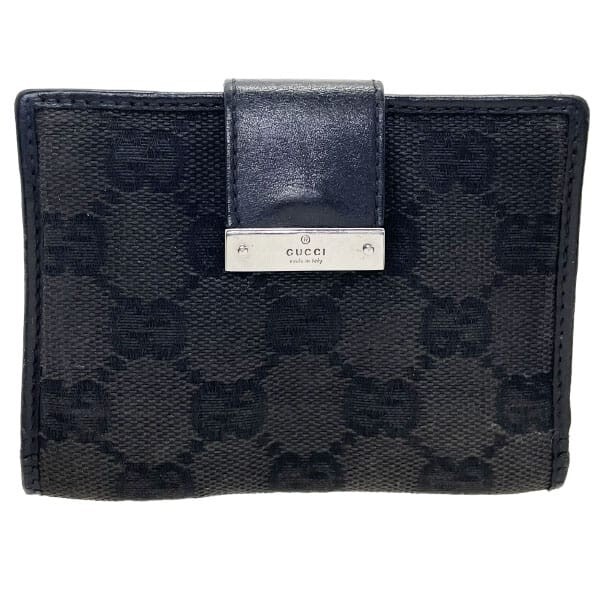 15123 グッチ パスケース ロゴプレート 定期入れ GGキャンバス レザー 革 ブラック 黒 92274 GUCCI拍卖