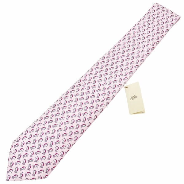 15906 エルメス ネクタイ シルクツイルタイ シルク100% ローズ フューシャ ピンク系 006305T HERMES拍卖