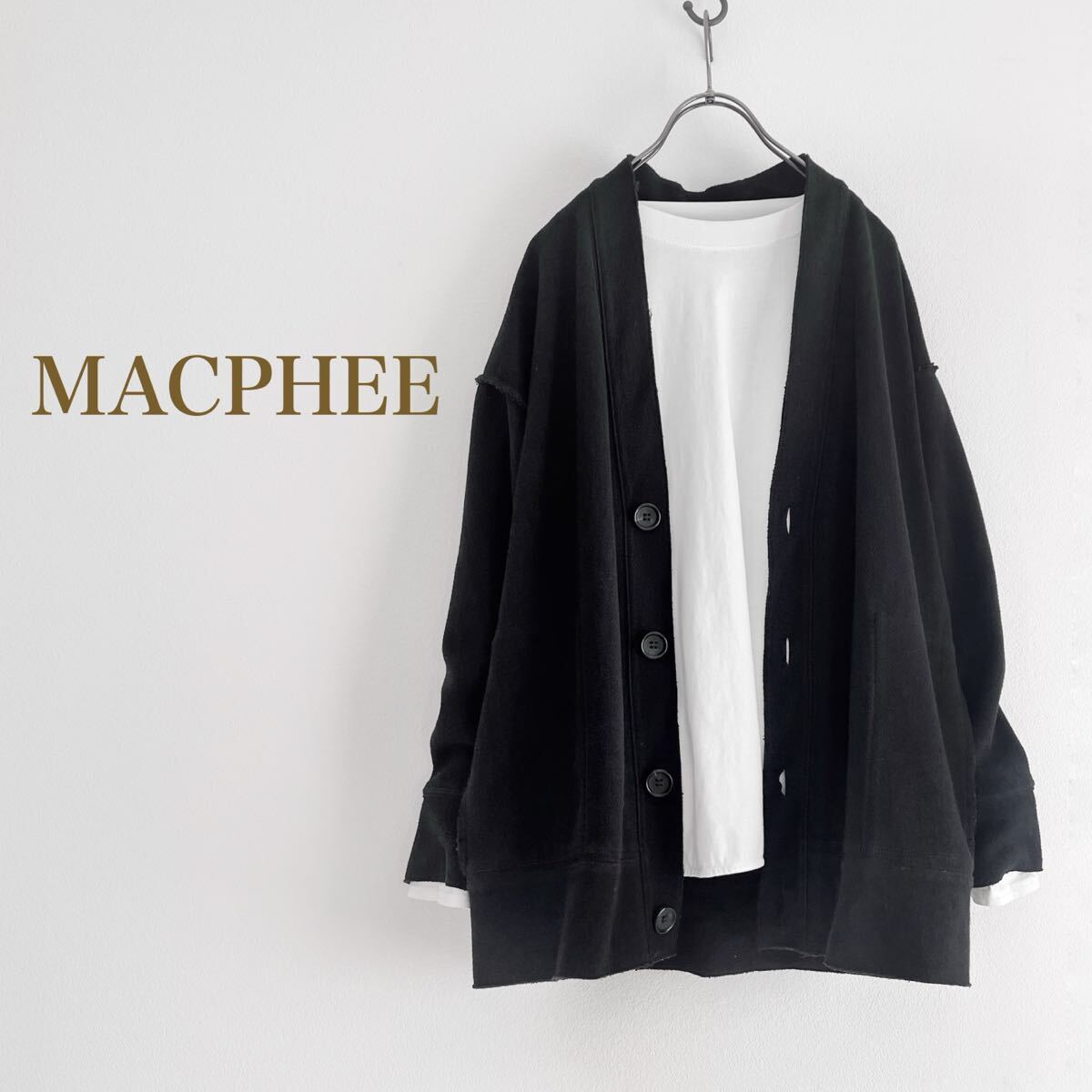 【定価18700円】トゥモローランド MACPHEE マカフィー ブークレージャージー Vネックカーディガン ブラック拍卖