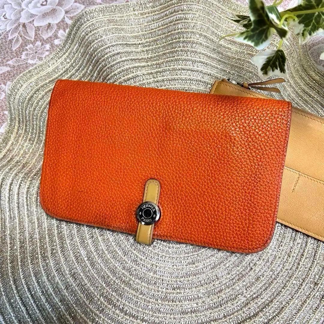 送料無料!良美品★HERMES エルメス ドゴンGM 長財布 バイカラー 刻印T★正規品拍卖