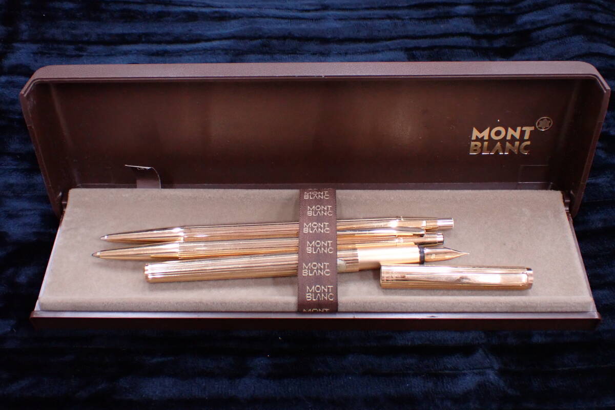 MONT BLANC モンブラン 万年筆 ボールペン シャーペン 3点セット ケース付 K14 585 M10072T拍卖