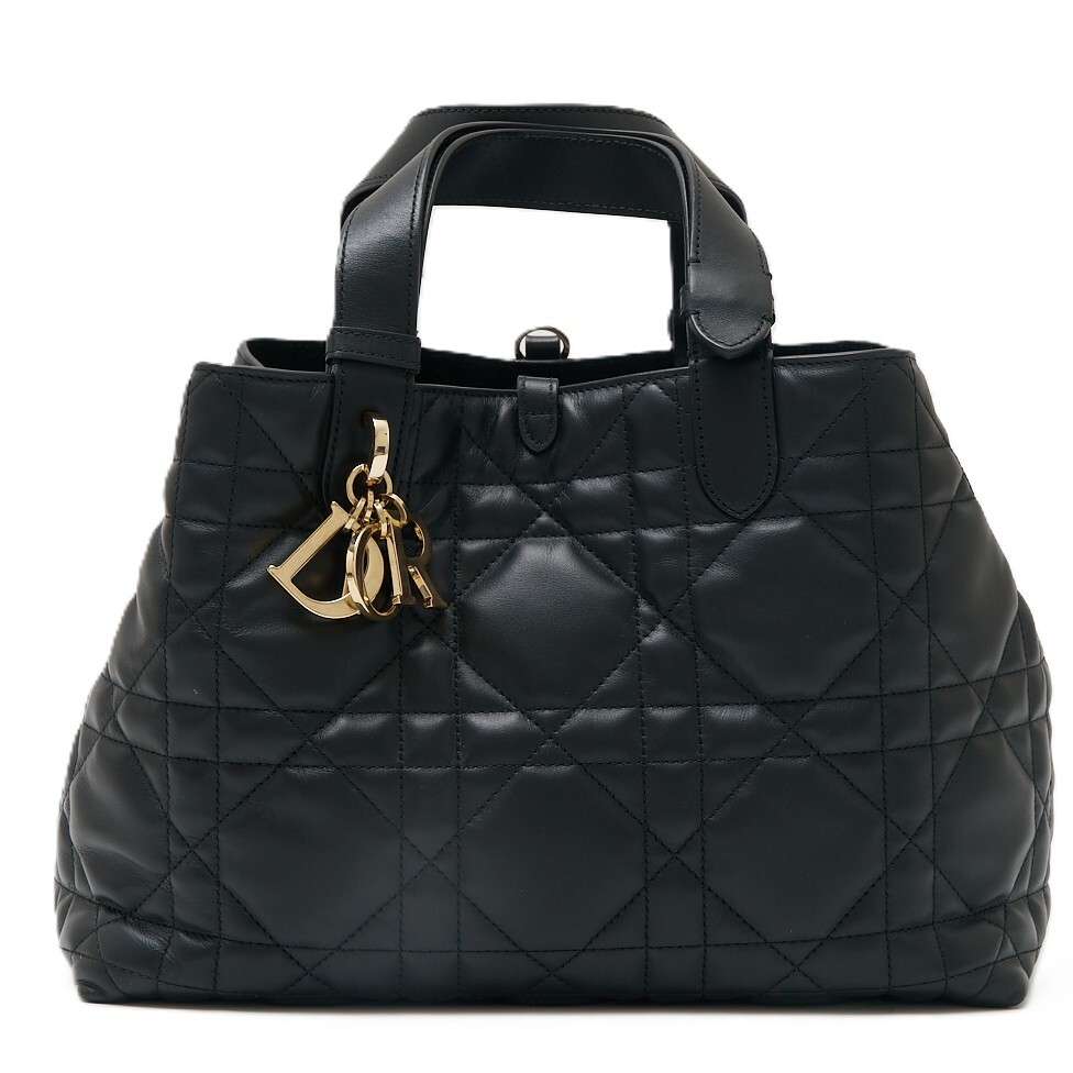 CHRISTIAN DIOR クリスチャンディオール トゥジュール カナージュ バッグ ミディアム ハンドBAG レザー ブラック×ゴールド レディース拍卖