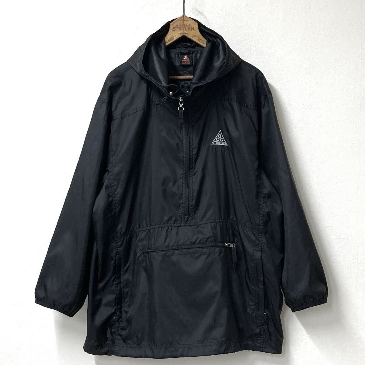 90s【NIKE】acg ブラック ナイロン アノラック size L ヴィンテージ アメリカ古着/ナイキ プルオーバーパーカー ジャケット ハーフジップ黒拍卖