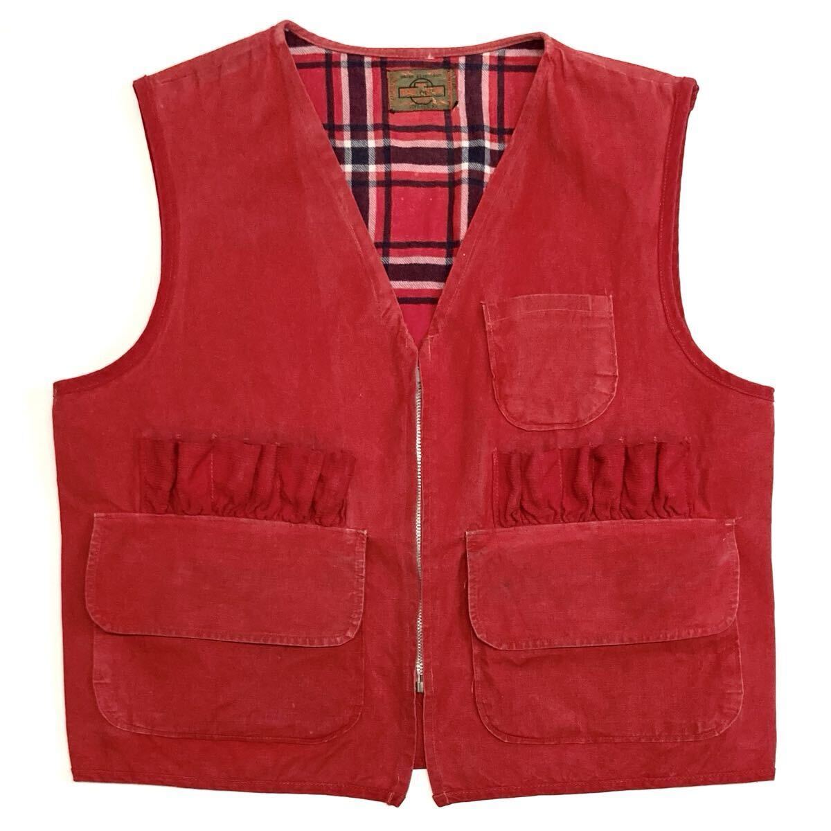 レアカラー 70s〜80s【SAFTBAK】ハンティングベスト size M〜L レッド USA製 ヴィンテージ 洗濯済み/サフトバック 赤 フィッシングベスト拍卖
