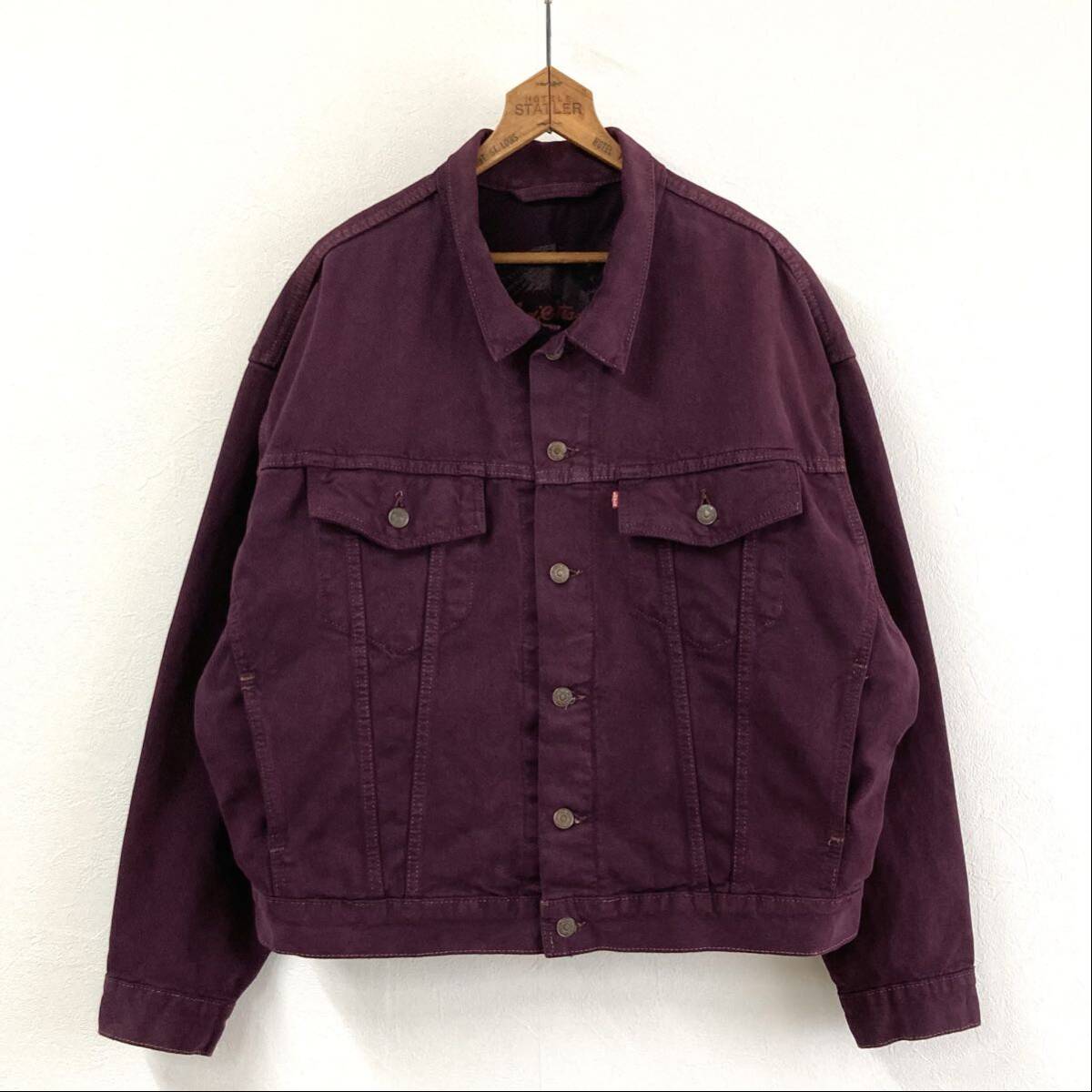 90s【Levi’s】70597 トラッカー ジャケット size L USA製 バーガンディカラー オーバーサイズ/リーバイス デニム ジャケット ジージャン 拍卖