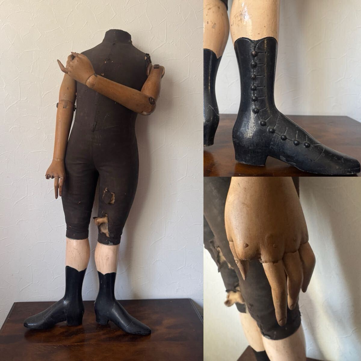 19世紀 フランス アンティーク トルソー マネキン 人形 ナポレオン 西洋骨董 ディスプレイ 什器 ブーツ キッズ拍卖