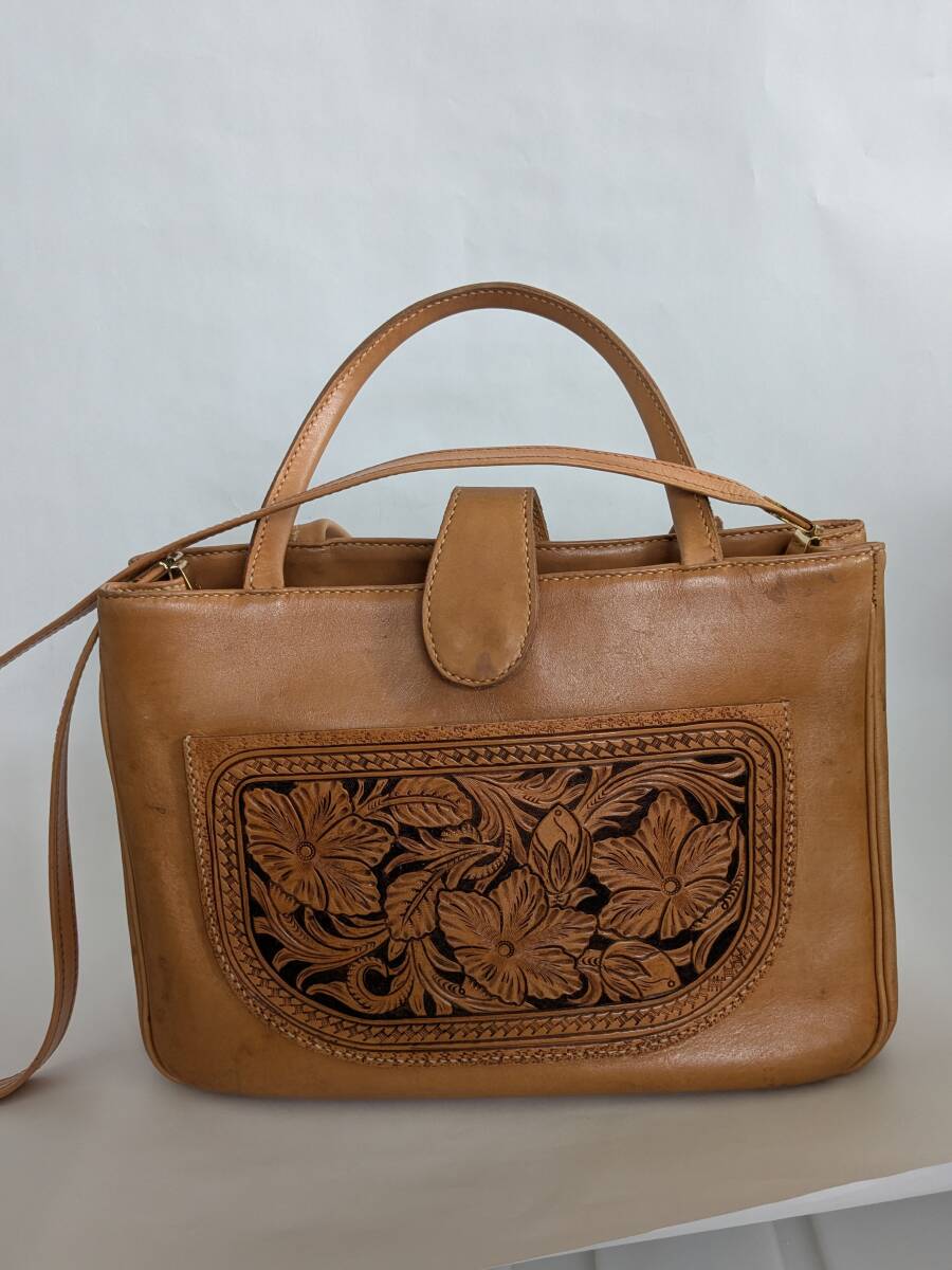 ショルダーバッグ レザー彫刻 ハンドメイド【訳アリ】牛革拍卖